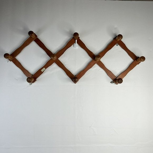 VTG Accordion Wooden Peg Rack Hanger Wall Hook Mug Coat Hat Jewelry Organizer - Picture 3 of 5